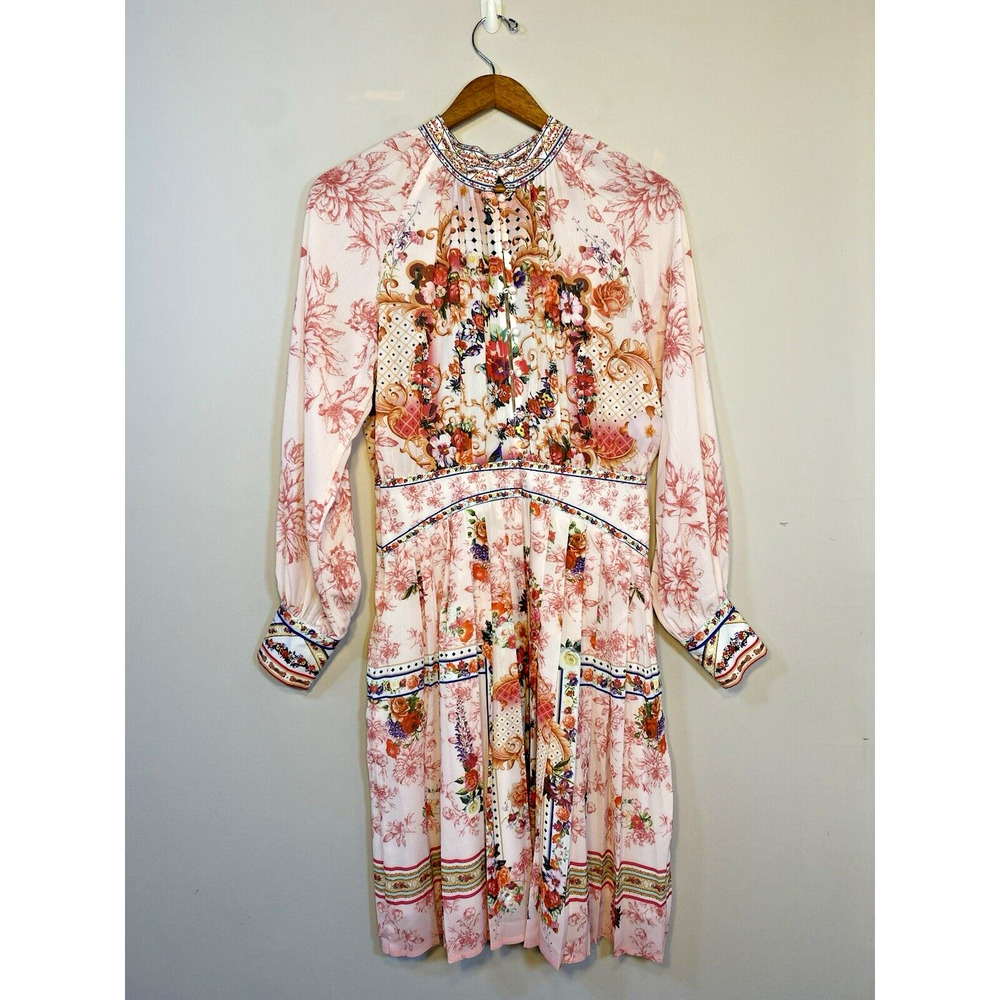 Dalia MacPhee Dress NWOT Womens Floral High Neck Button‎ Front Pleated Skirt MED